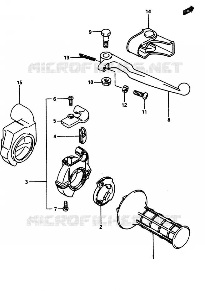 ENSEMBLE LEVIER - COMMODO DROIT Suzuki MOTO 500 RM 1985  RM500F