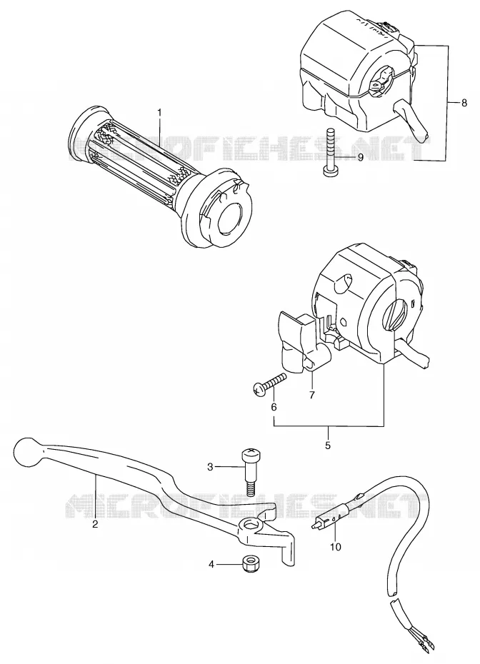 ENSEMBLE LEVIER - COMMODO DROIT Suzuki MOTO 80 RG 1991  RG80M(E4)