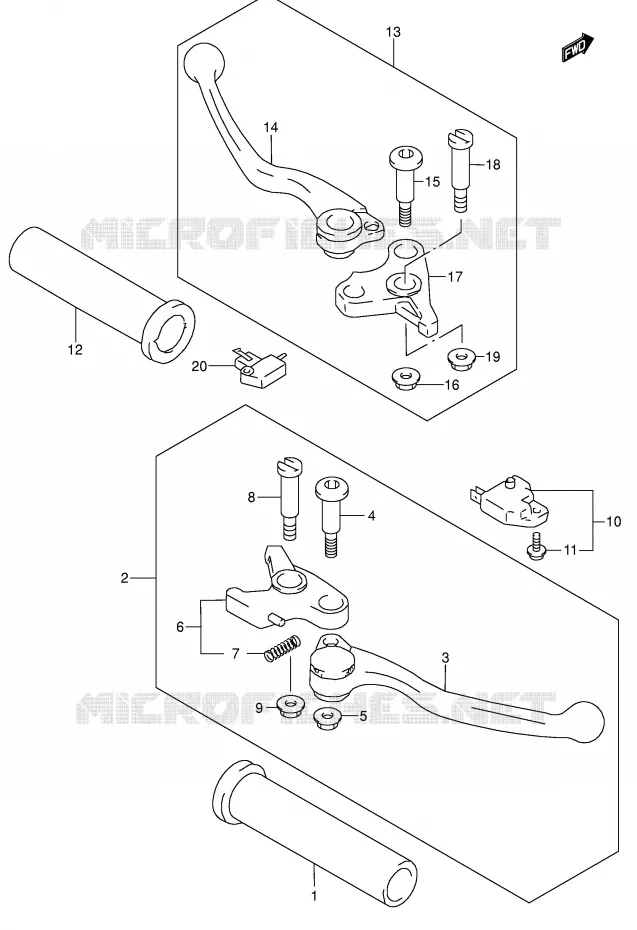 ENSEMBLE LEVIERS - POIGNEES (MODELE K5/K6) Suzuki MOTO 1500 INTRUDER 2009  VL1500K9(E2)