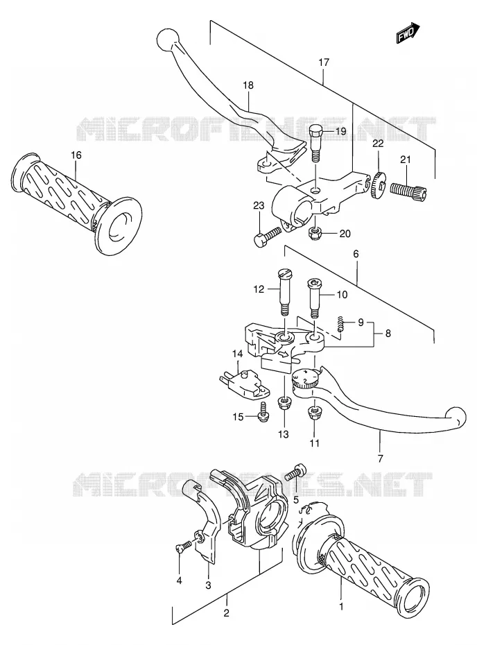 ENSEMBLE LEVIERS - POIGNEES Suzuki MOTO 125 RG 1993  RG125FP(E18)