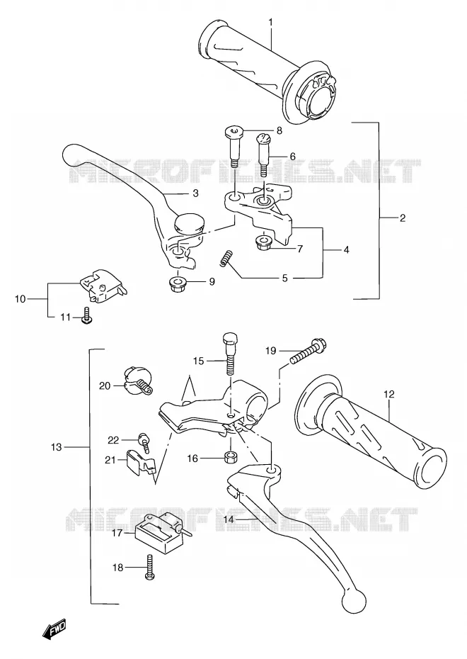 ENSEMBLE LEVIERS - POIGNEES Suzuki MOTO 250 RG 1997  RGV250V(E1)