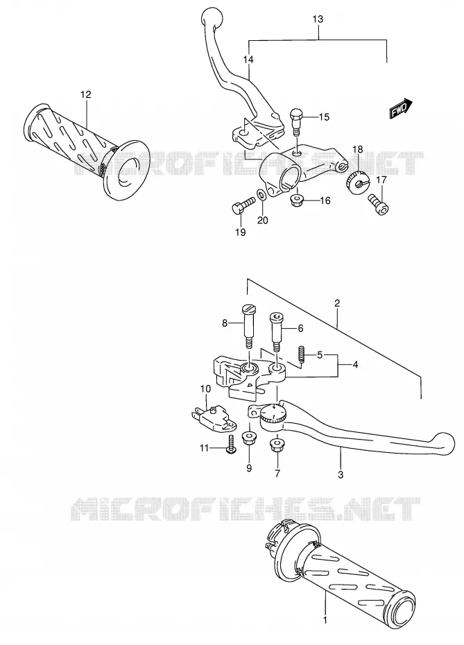 ENSEMBLE LEVIERS - POIGNEES Suzuki MOTO 600 RF 1993  RF600RP(E2)