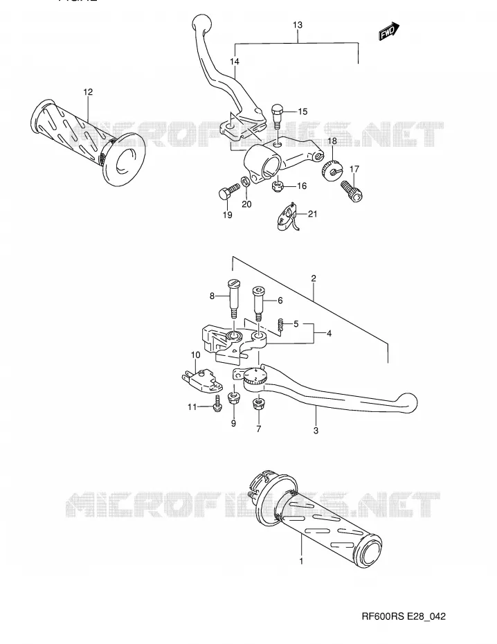 ENSEMBLE LEVIERS - POIGNEES Suzuki MOTO 600 RF 1993  RF600RP(E28)