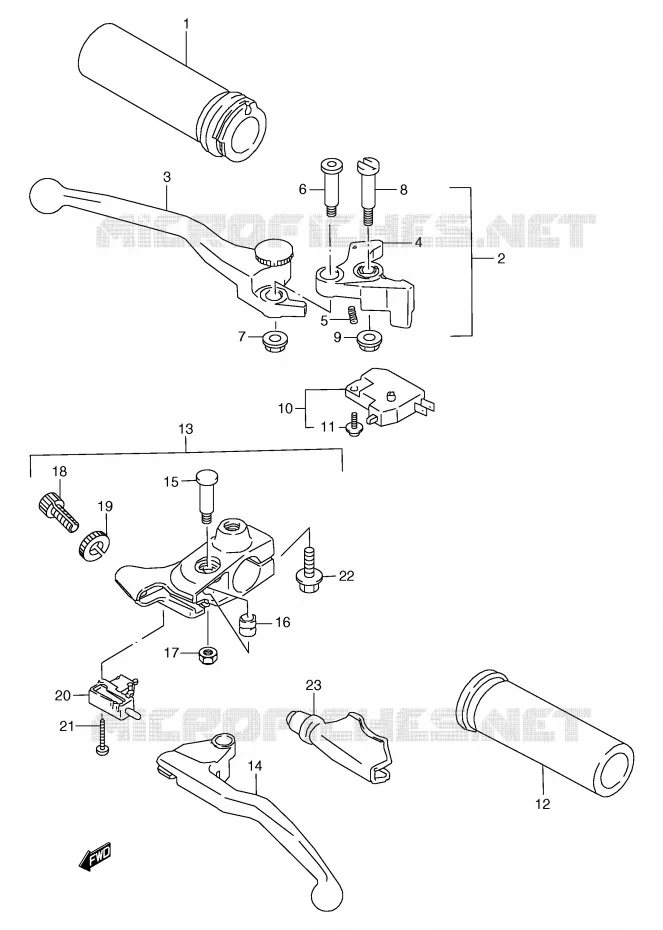 ENSEMBLE LEVIERS - POIGNEES Suzuki MOTO 800 MARAUDER 2001  VZ800K1(E2)
