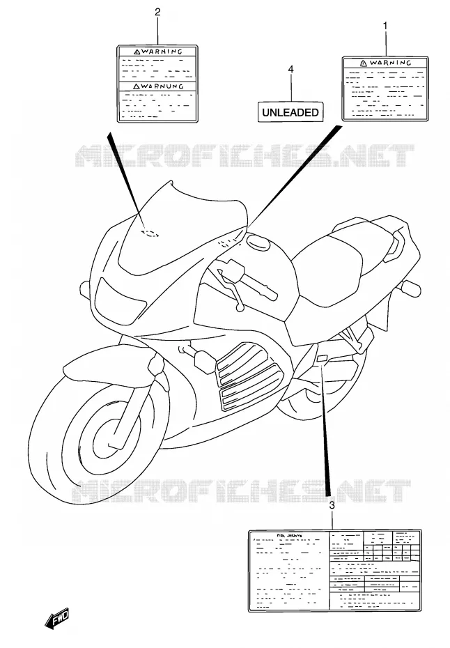 ETIQUETTE (MODELE P/R/S) Suzuki MOTO 600 RF 1994  RF600RUR(E2)