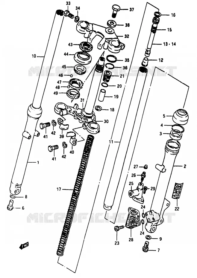 FOURCHE AVANT (MODELE D F.NO.111266~ / MODELE E/F/G/J) Suzuki MOTO 50 RG 1983  RG50WD(D/E/F/1/G/J/K)