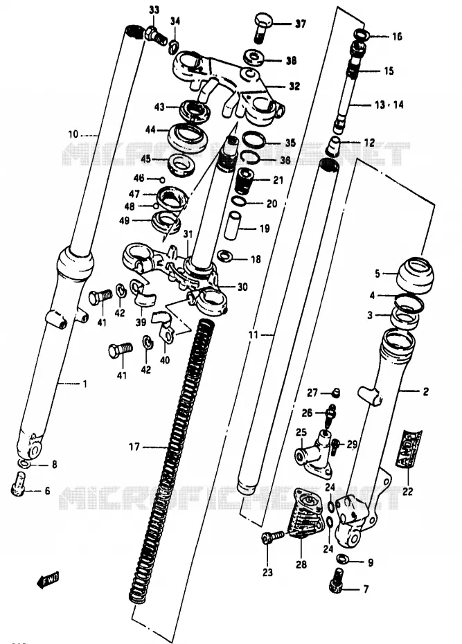 FOURCHE AVANT (MODELE D ~F.NO.111265) Suzuki MOTO 50 RG 1989  RG50K(D/E/F/1/G/J/K)
