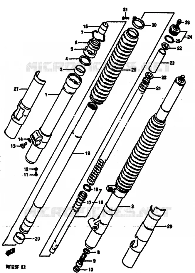 FOURCHE AVANT (MODELE F) Suzuki MOTO 125 RM 1985  RM125F(E/F)