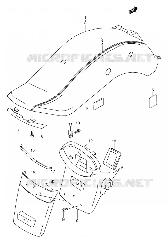 GARDE BOUE ARRIERE (MODELE W) Suzuki MOTO 800 MARAUDER 2000  VZ800Y(E2)