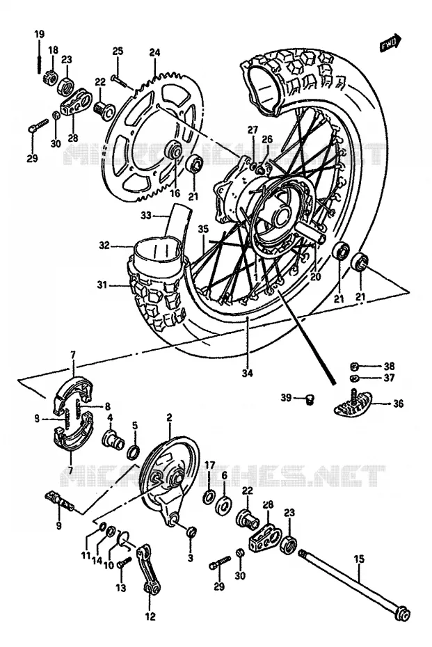 ROUE ARRIERE (MODELE H) Suzuki MOTO 125 RM 1988  RM125J(G/H/J)