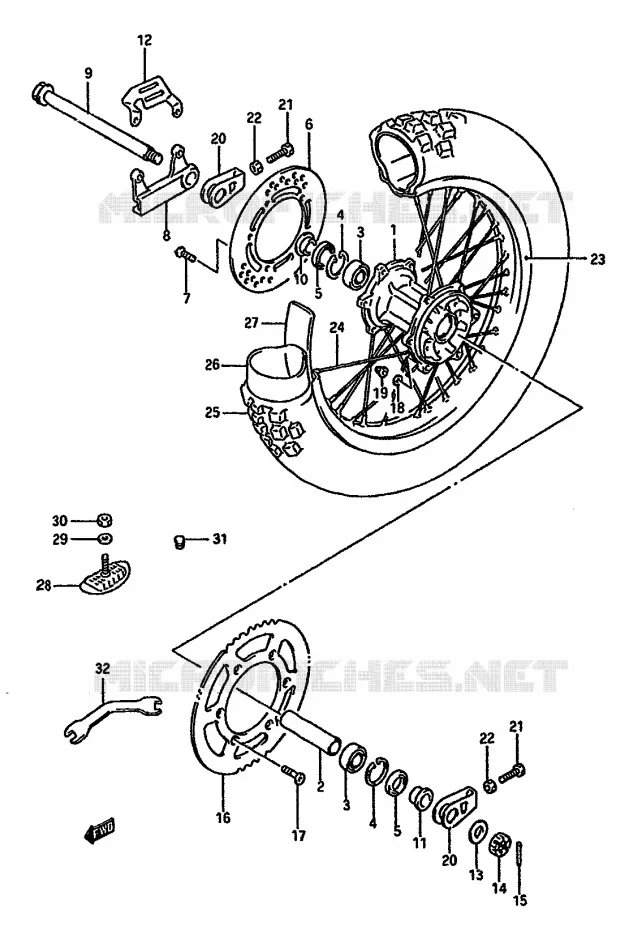 ROUE ARRIERE (MODELE J) Suzuki MOTO 125 RM 1987  RM125H(G/H/J)
