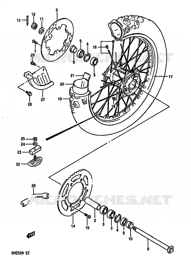 ROUE ARRIERE (MODELE N) Suzuki MOTO 250 RM 1990  RM250L(K/L/M/N)