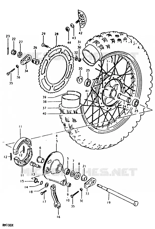 ROUE ARRIERE (RM100N, RM100T) Suzuki MOTO 100 RM 1999  RM100X(N/T/X)