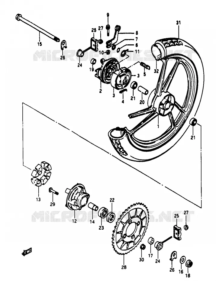 ROUE ARRIERE Suzuki MOTO 50 RG 1986  RG50G1(D/E/F/1/G/J/K)
