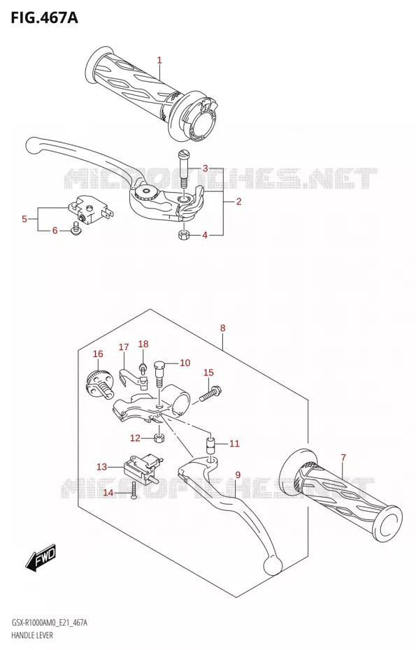 ENSEMBLE LEVIERS - POIGNEES Suzuki MOTO 1000 GSX-R 2020  GSX-R1000RA M0 / GSX-R1000RZA M0 (E21)