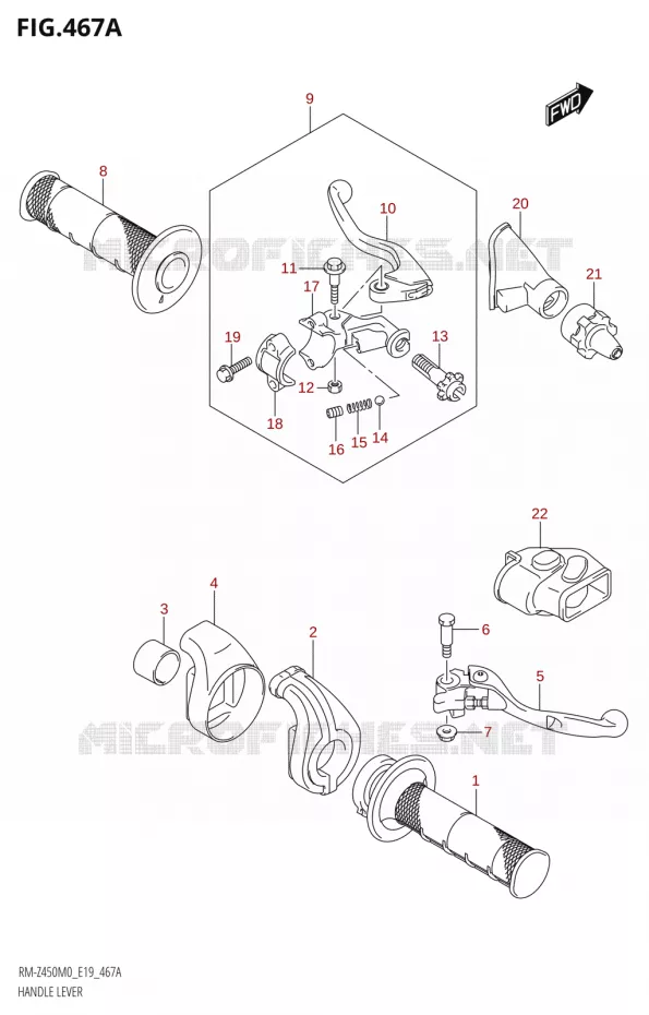 ENSEMBLE LEVIERS - POIGNEES Suzuki MOTO 450 RM-Z 2020  RM-Z450 M0 (E19)