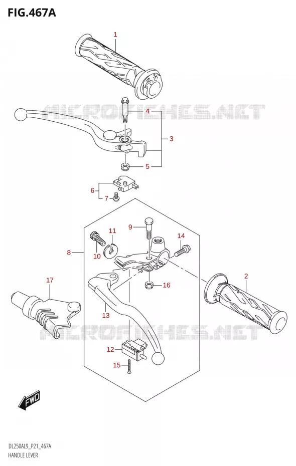 ENSEMBLE LEVIERS - POIGNEES Suzuki MOTO 250 V-STROM 2019  DL250A L9 (P21)