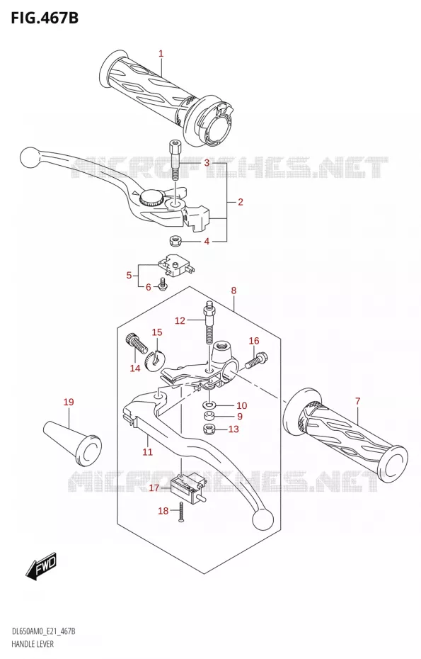 ENSEMBLE LEVIERS - POIGNEESL650XAUE) Suzuki MOTO 650 V-STROM 2020  DL650A M0 (E21)