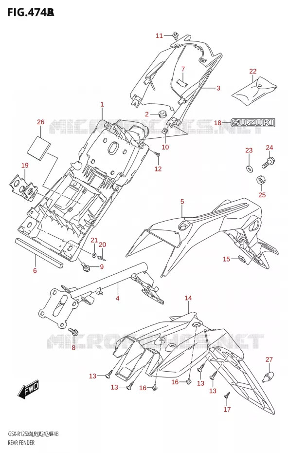 GARDE BOUE ARRIERE Suzuki MOTO 125 GSX-R 2019  GSX-R125XA L9 (P21)
