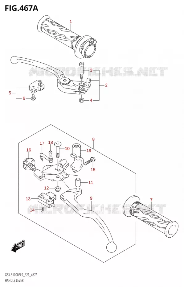 ENSEMBLE LEVIERS - POIGNEES Suzuki MOTO 1000 GSX-S 2019  GSX-S1000ZAUF L9 (E21)