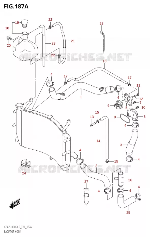 DURITES DE RADIATEUR - VASE D'EXPANSION Suzuki MOTO 1000 GSX-S 2019  GSX-S1000FYA L9 (E21)