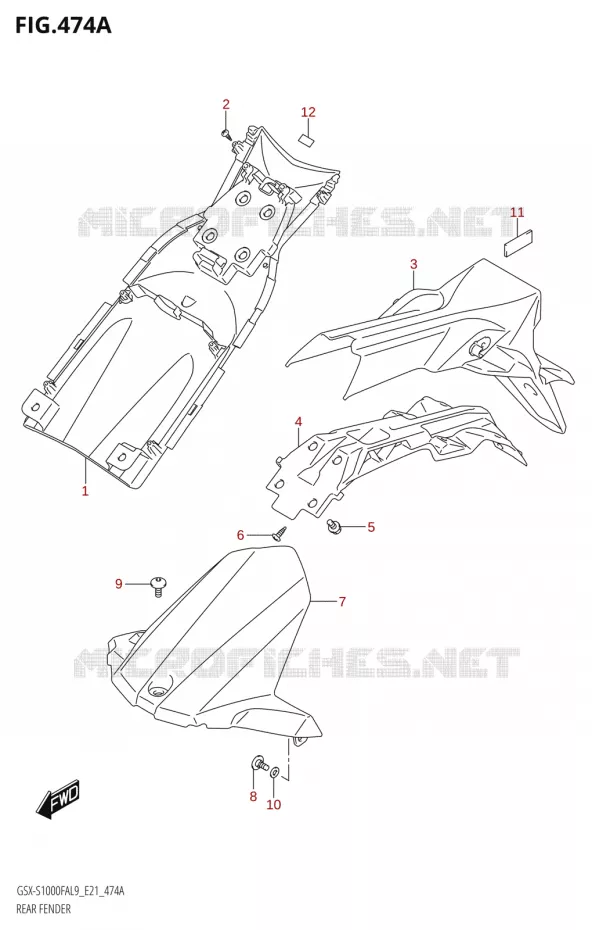GARDE BOUE ARRIERE Suzuki MOTO 1000 GSX-S 2019  GSX-S1000FA L9 (E21)
