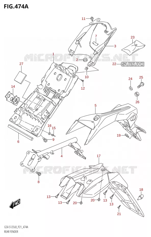 GARDE BOUE ARRIERE25ML:L8:P21) Suzuki MOTO 125 GSX-S 2018  GSX-S125MLX L8 (P21)