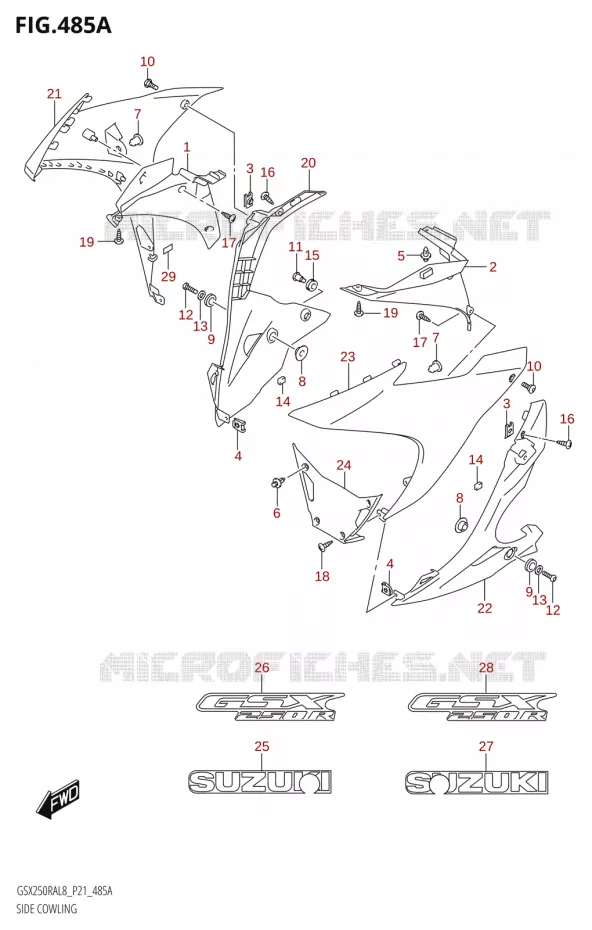 FLANCS DE CARENAGESA:L8:P21) Suzuki MOTO 250 INAZUMA 2018  GW250RAZ L8 (P21)