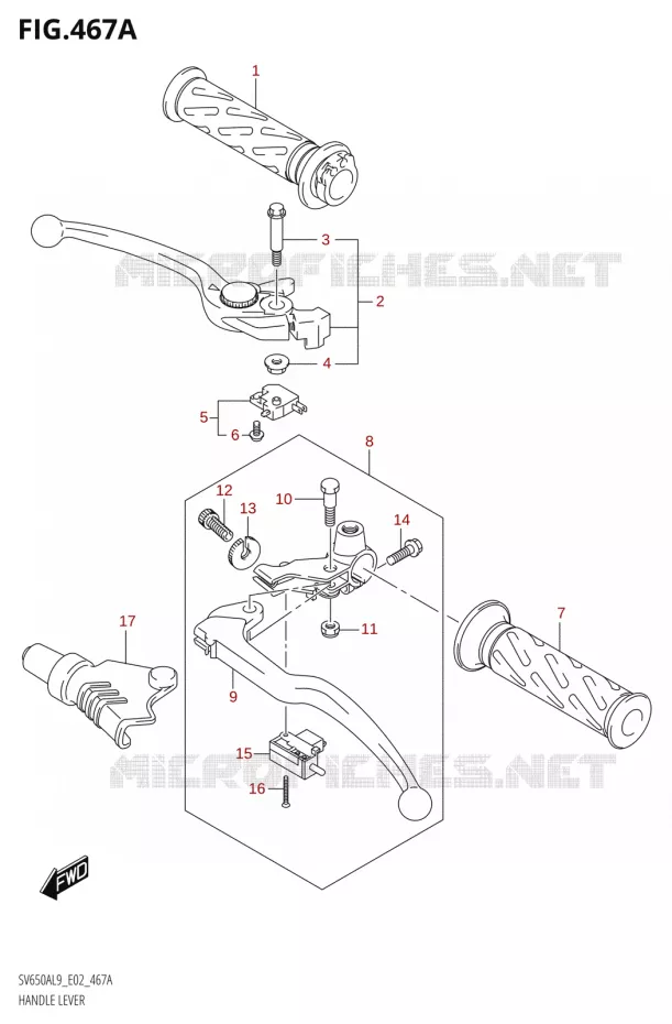 ENSEMBLE LEVIERS - POIGNEES Suzuki MOTO 650 SV 2019  SV650A L9 (E02)