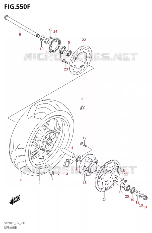 ROUE ARRIERE50AUL9 E19) Suzuki MOTO 650 SV 2019  SV650A L9 (E02)