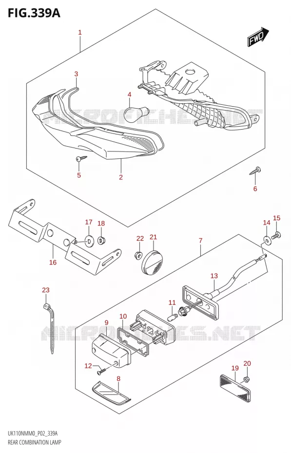 ENSEMBLE FEU ARRIERE Suzuki SCOOTER 110 ADDRESS 2020  UK110NM M0 (P02)