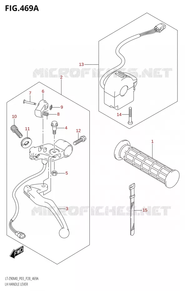 ENSEMBLE LEVIER - POIGNEE GAUCHE Suzuki QUAD 90 QUADSPORT 2020  LT-Z90 M0 (P03,P28)