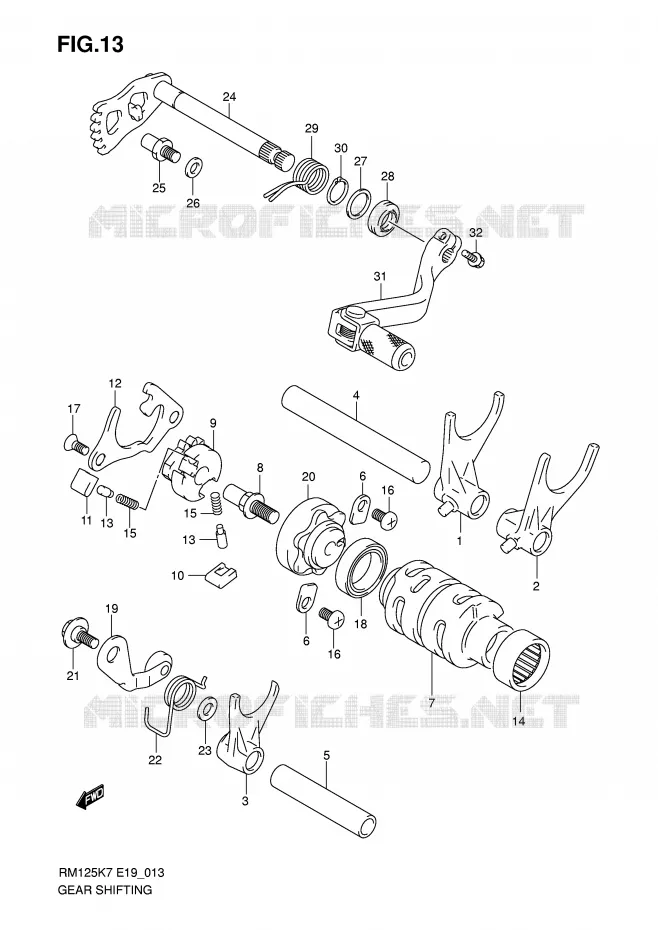 ENSEMBLE SELECTEUR DE VITESSES Suzuki MOTO 125 RM 2008  RM125K8(P19)