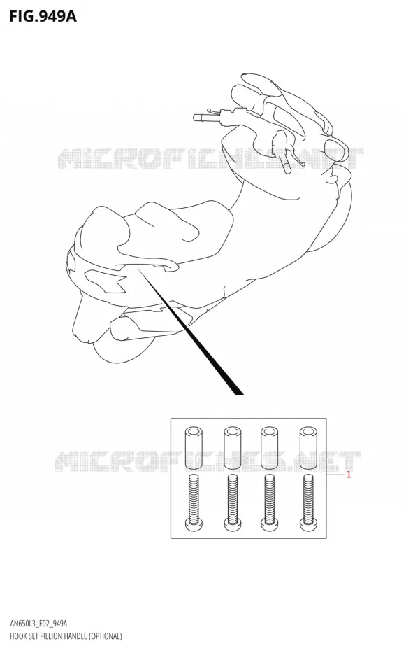 FIXATION DOSSERETANDLE (OPTIONAL) Suzuki SCOOTER 650 BURGMAN 2013  AN650 L3 (E02,E19)