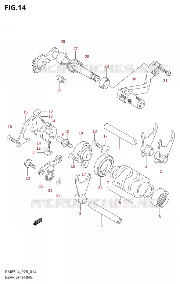 ENSEMBLE SELECTEUR DE VITESSES Suzuki MOTO 85 RM 2014  RM85 L4 (P03,P28,P33)
