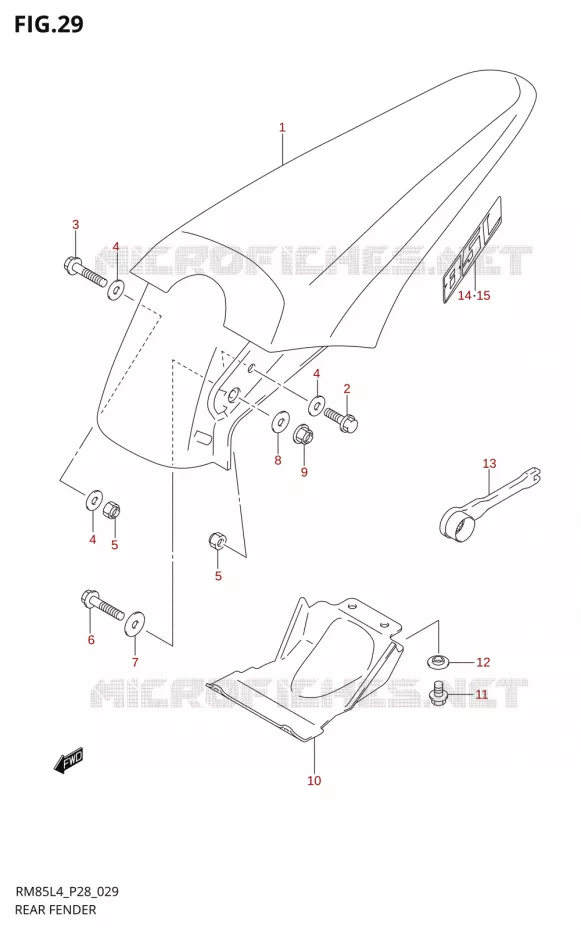 GARDE BOUE ARRIERE28) Suzuki MOTO 85 RM 2014  RM85 L4 (P03,P28,P33)