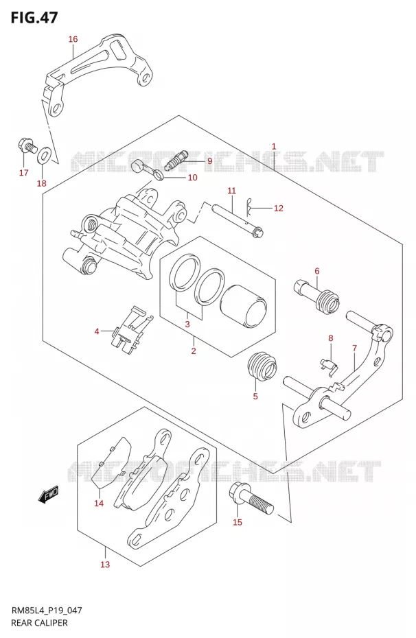 ETRIER DE FREIN ARRIERE Suzuki MOTO 85 RM 2014  RM85 L4 (P19)