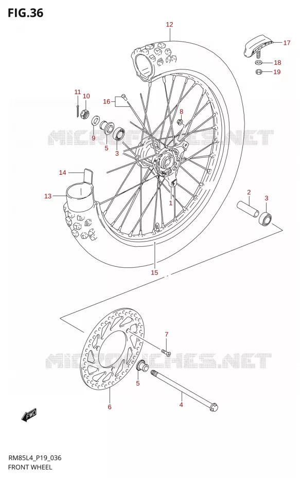 ROUE AVANT (RM85LL4 P19) Suzuki MOTO 85 RM 2014  RM85 L4 (P19)