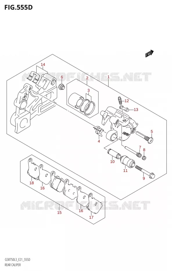 ETRIER DE FREIN ARRIERE:E21) Suzuki MOTO 750 GSR 2013  GSR750A L3 (E21)