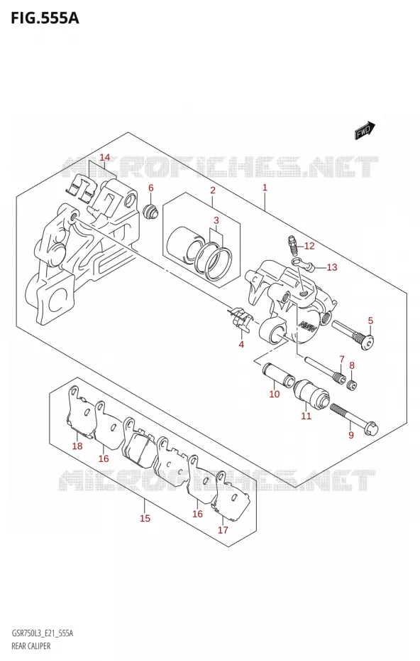 ETRIER DE FREIN ARRIEREE21) Suzuki MOTO 750 GSR 2013  GSR750UE L3 (E21)