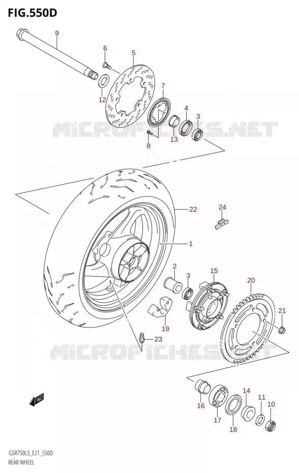 ROUE ARRIERESR750A:L3:E21) Suzuki MOTO 750 GSR 2013  GSR750A L3 (E21)