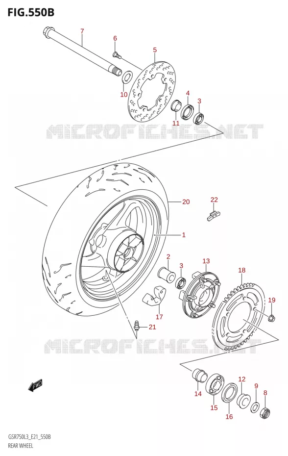 ROUE ARRIERESR750:L3:E24) Suzuki MOTO 750 GSR 2013  GSR750A L3 (E21)