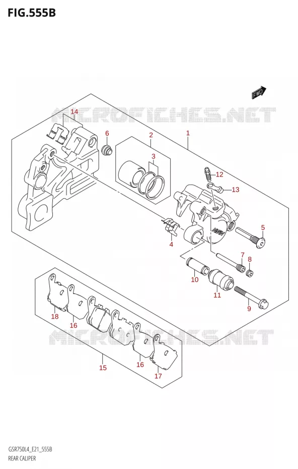 ETRIER DE FREIN ARRIERE:E21) Suzuki MOTO 750 GSR 2014  GSR750AUE L4 (E21)