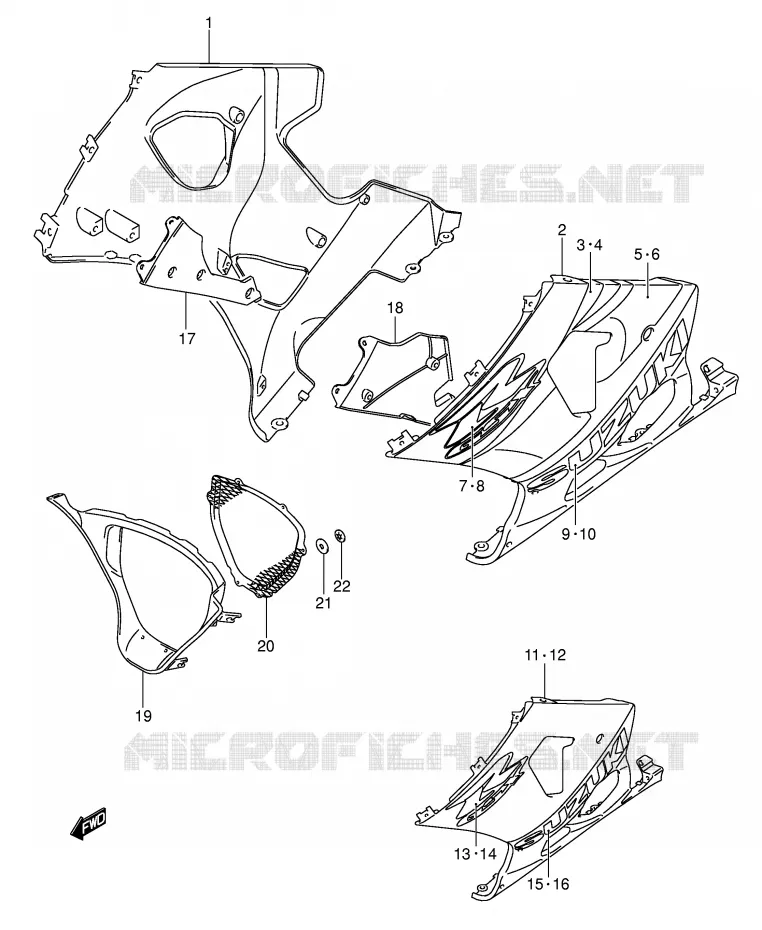 CARENAGES INFERIEUR (FLANCS)MODELE K3) Suzuki MOTO 1000 GSX-R 2003  GSX-R1000 K3 (E19)
