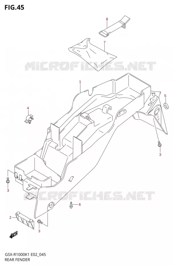 GARDE BOUE ARRIERE Suzuki MOTO 1000 GSX-R 2001  GSX-R1000K1(E2)