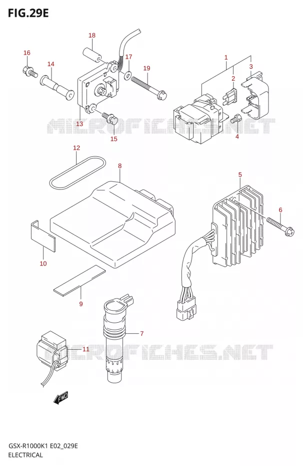 PARTIE ELECTRIQUE000K2 E19,U1E19,U2E19) Suzuki MOTO 1000 GSX-R 2001  GSX-R1000K1(E19)