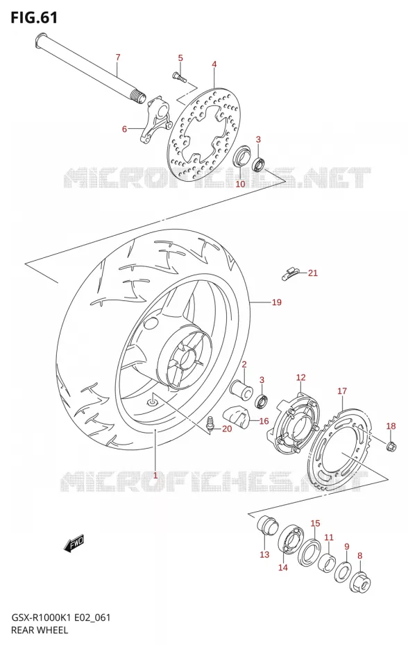 ROUE ARRIERE-R1000K1) Suzuki MOTO 1000 GSX-R 2001  GSX-R1000U1K1(E2)