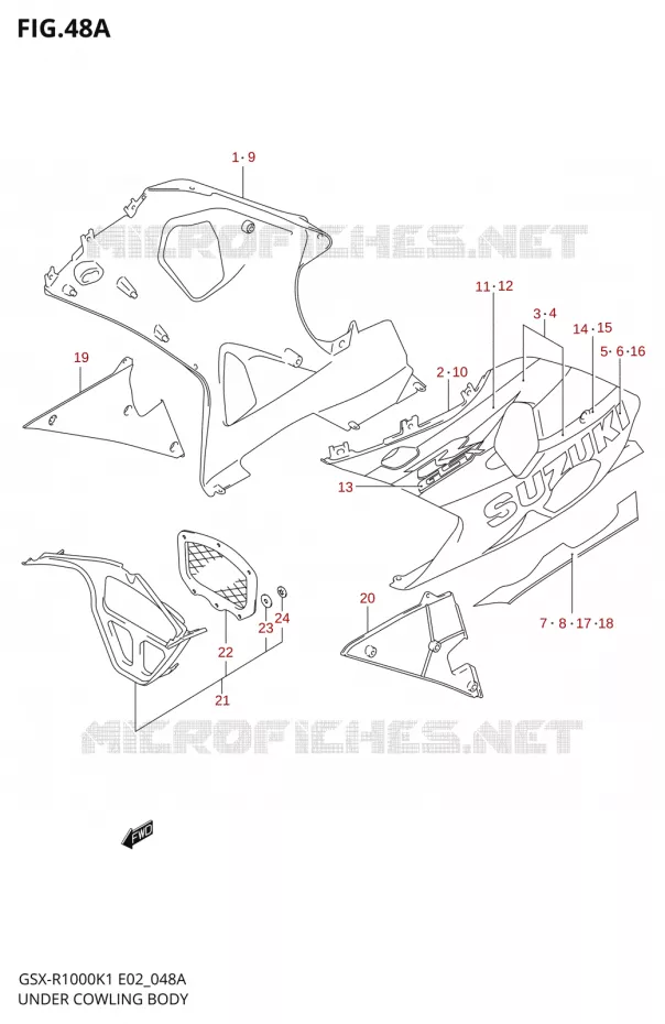 CARENAGES INFERIEUR (FLANCS)GSX-R1000K2) Suzuki MOTO 1000 GSX-R 2002  GSX-R1000K2(E24)