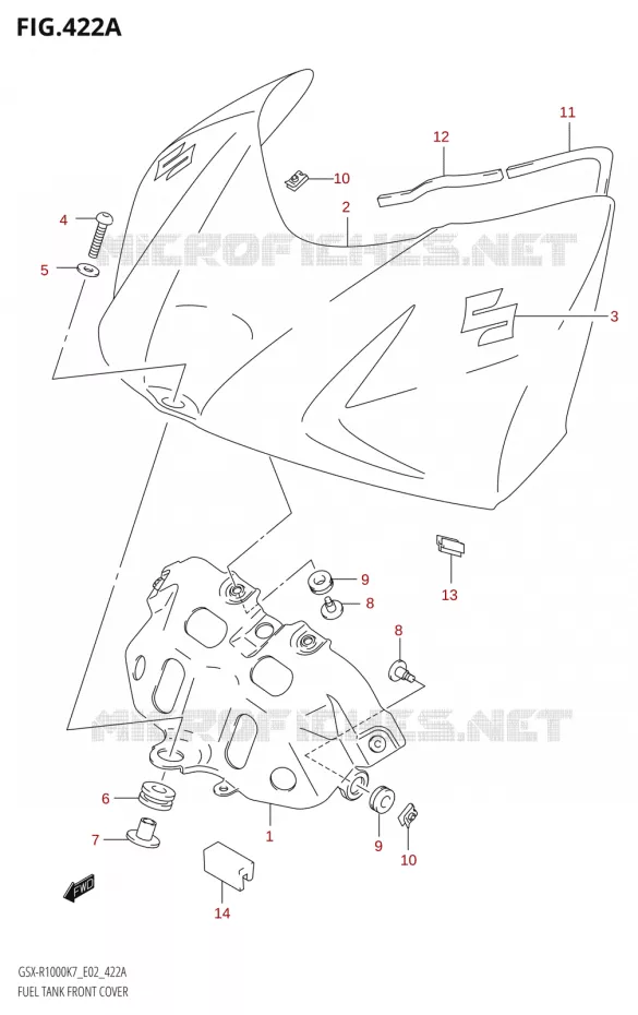 COUVRE RESERVOIR (GSX-R1000:K7:(E02,E19,E24,E51,P37)) Suzuki MOTO 1000 GSX-R 2007  GSX-R1000 K7 (E19)
