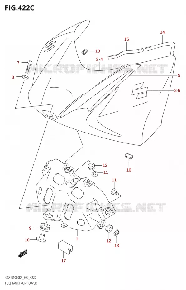 COUVRE RESERVOIR (GSX-R1000:K8:(E02,E19,E24,E51,P37)) Suzuki MOTO 1000 GSX-R 2007  GSX-R1000 K7 (E02)